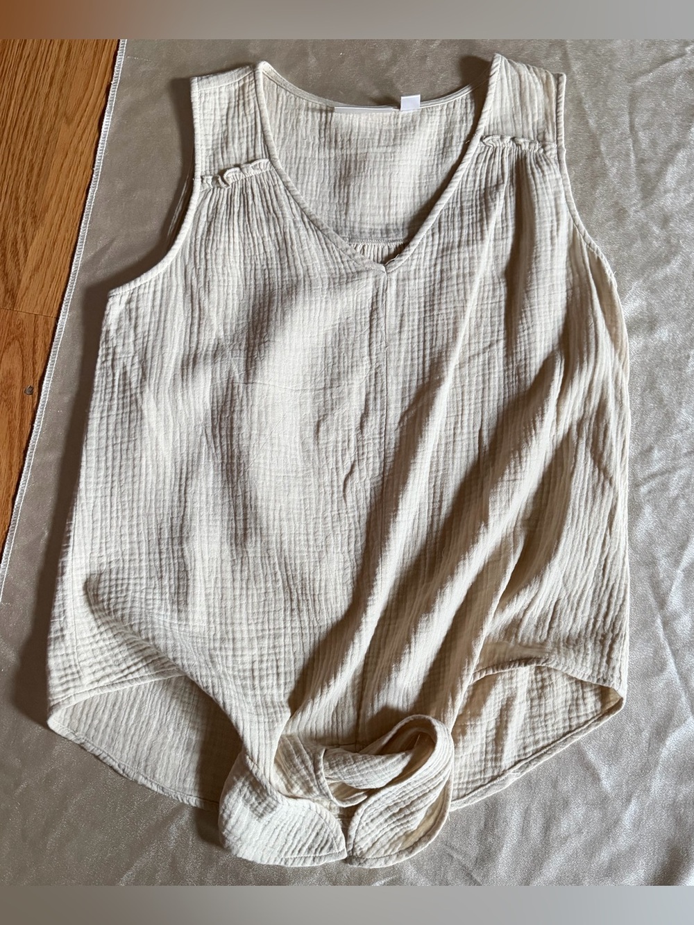 Belle Beach Kim Gravel Cotton Gauze Tie-Front Tank w/ Ruffle Trim Small A647285